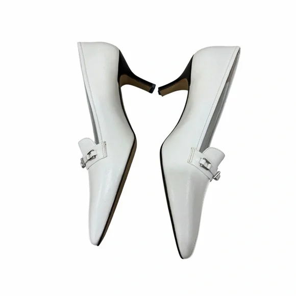 Prada Milano White Leather Kitten Heel Pumps Pointed Toe Size 38 - Picture 5 of 9